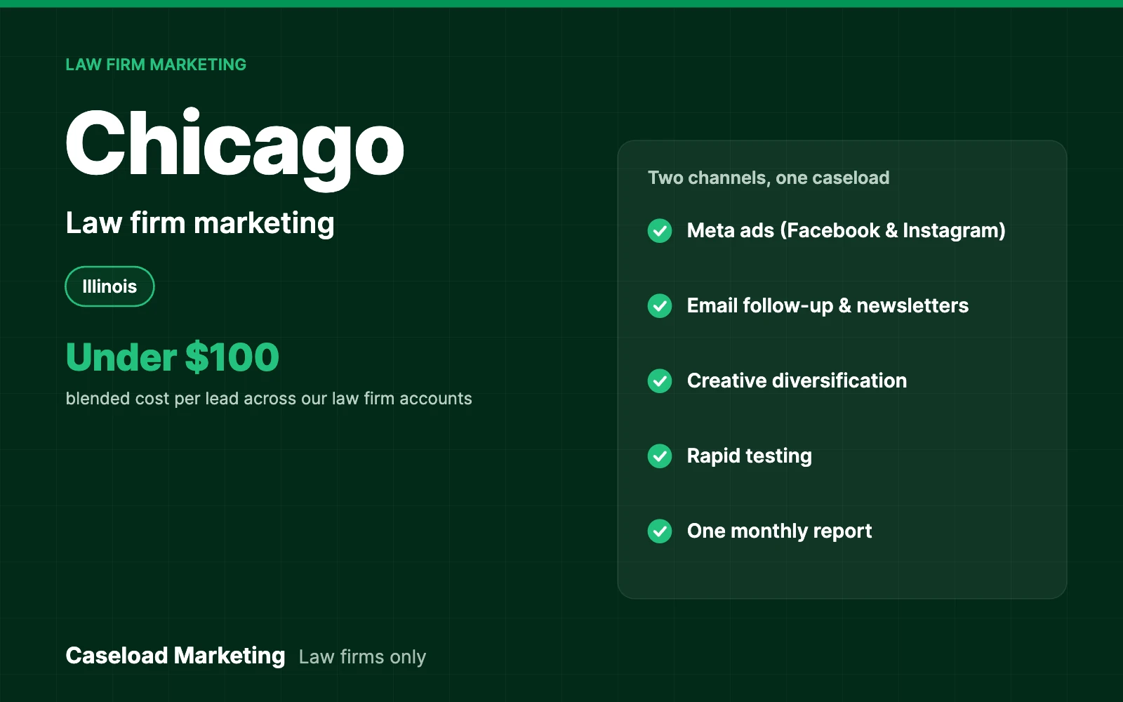 Chicago law firm marketing: Meta ads and email for law firms across Cook County and the Chicago metro