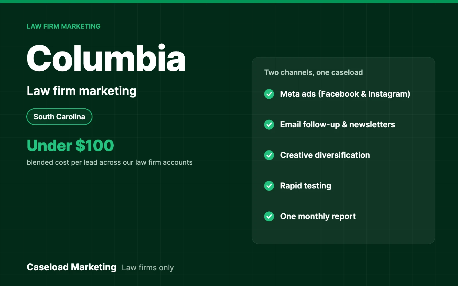 Columbia law firm marketing: Meta ads and email for law firms across Richland County and the Midlands